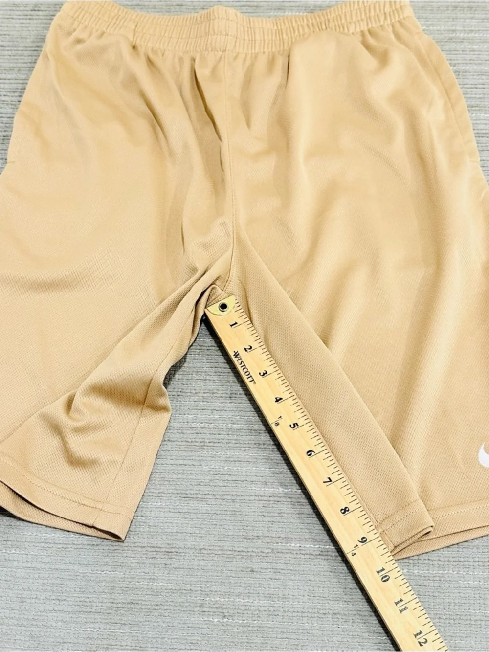 Nike Kids Beige/Tan Athletic Shorts with White Logos